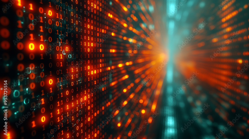 Poster Digital binary code matrix background ,data flow,data lake,big data concept.