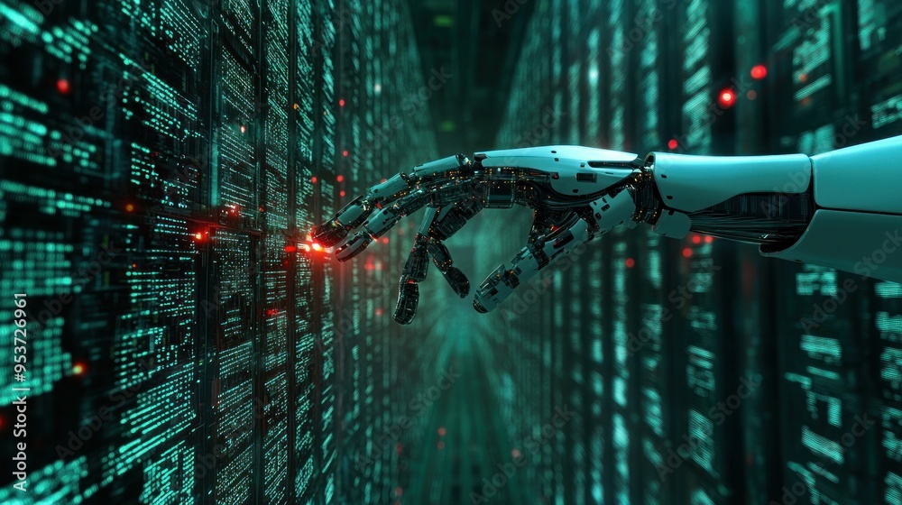 Poster Robotic Hand Interacting with a Wall of Binary Code