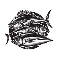 black and white tuna fish vector silhouette