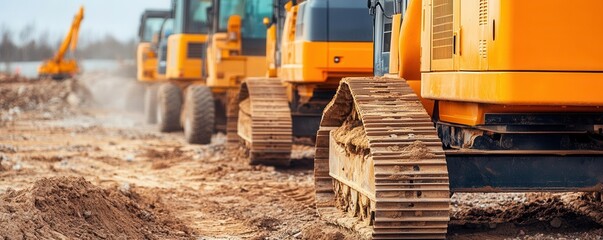Idle construction vehicles collecting dust, economic downturn, inactivity