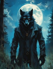 a werewolf in the forest at night with the moon