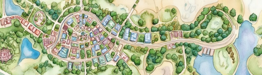 Fototapeta premium Fantasy urban planners mapping out magical cities, Fantasy, Soft colors, Watercolor, Enchanted planning tools