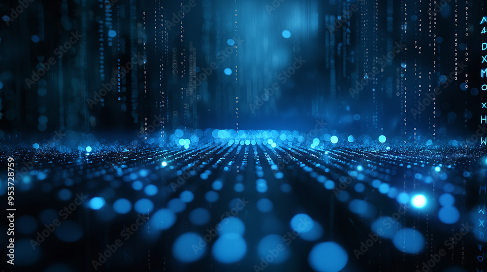 Poster Digital binary code matrix background ,data flow,data lake,big data concept.