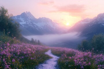 The sun is setting, casting a warm glow over the scene