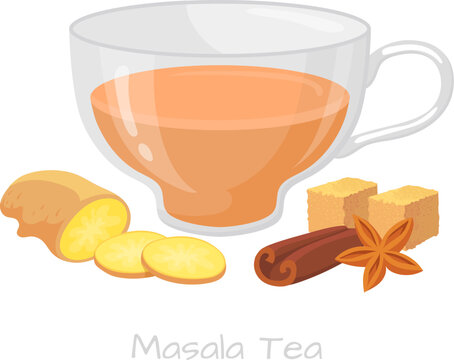 Masala tea glass cup. Indian drink illustration