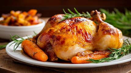 Juicy roasted chicken with crispy skin golden brown