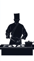 Asian chef cooking in the kitchen. photo in black and white style