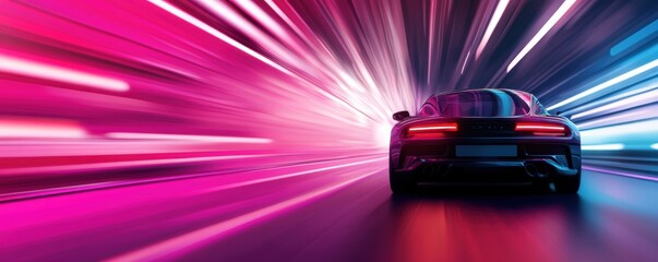 Naklejka premium Futuristic sports car HUD, virtual driving mode, neon lights, high-speed urban track