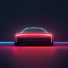 Futuristic sports car with neon light accents on the rear in a dark environment, highlighting a sleek and modern design aesthetic.