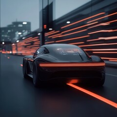 Naklejka premium Virtual sports car, automated navigation, holographic race path, ultra-modern design