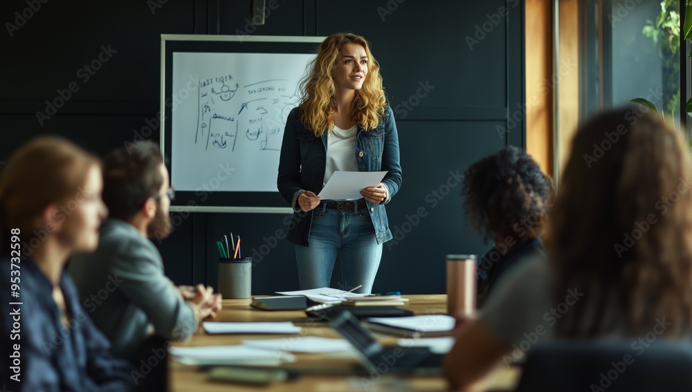 Aufkleber an engaging business presentation in a modern conference room that effectively harnesses advanced te