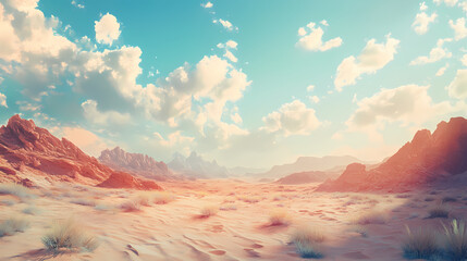 Naklejka premium Artistic concept of painting a beautiful landscape of wild desert nature, background illustration, tender and dreamy design. Desert. Illustration