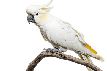 White Cockatoo Perched on a Branch with Yellow Undertail Feathers
