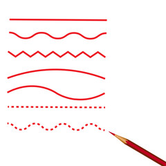  a red pencil and seven different red lines