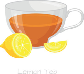 Tea cup with lemon slice. Hot drink glass mug