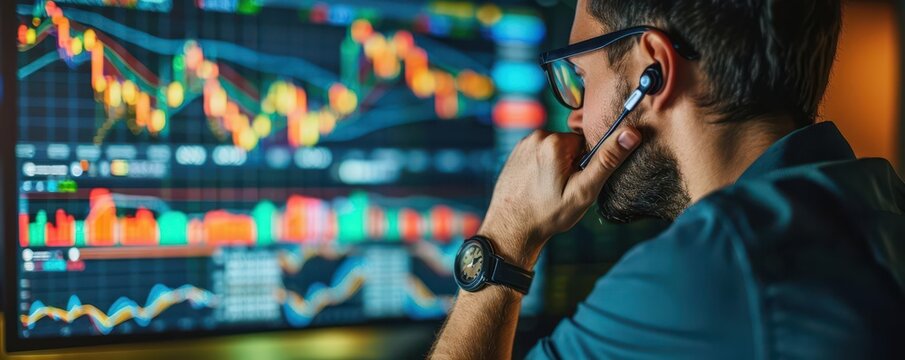 Investor watching market fluctuations during crisis, making moves