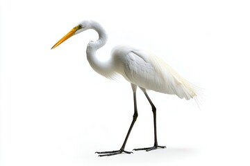 Naklejka premium A Great Egret Bird Standing on a White Background