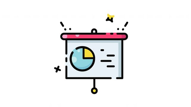 Animated presentation board with pie chart and bullet points, great for business meetings, reports, educational presentations, financial analysis, and statistics.