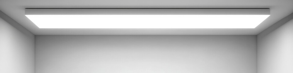 Sleek Fluorescent Lighting on White Ceiling: Modern Architectural Interior Design Element. Minimalist Illumination Concept for Commercial Spaces, Offices, and Retail Environments. Clean 4K Background 