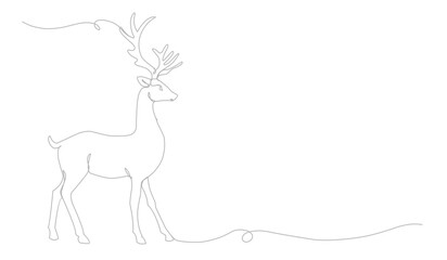 Continuous line drawing abstract deer. Modern one line animal illustration, aesthetic contour. Head of Christmas Santa reindeer for greeting cards, prints, poster, sticker, logo. banner. Vector.