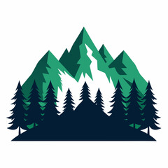 Set of Mountains, Mountain Vector on White Background, Illustration of a Mountain Landscape with Trees