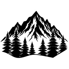 Set of Mountains, Mountain Vector on White Background, Illustration of a Mountain Landscape with Trees