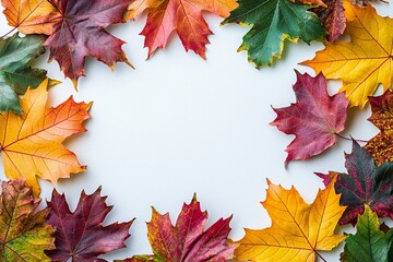 Autumn Maple Leaves Flat Lay White Background created with Generative AI