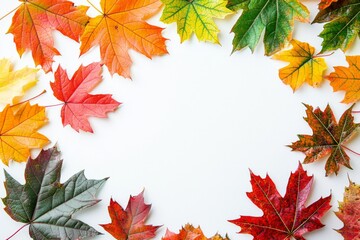 Autumn Maple Leaves Flat Lay White Background created with Generative AI