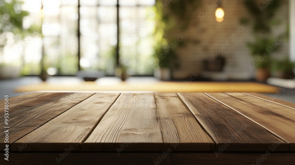 Canvas Prints Wooden Tabletop with Blurred Background