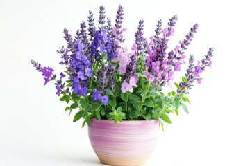 Fototapeta premium Purple and Pink Flowers in a Pink and Brown Pot