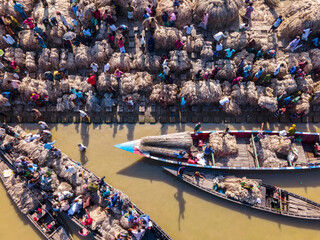  Aerial view of the traditional largest jute market of Bangladesh is located in Guthaile of Jamarpur district. 