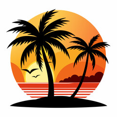  Palm Tree Vector, Sunset, Beach