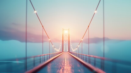 Fototapeta premium Power lines crossing over a bridge, showcasing the infrastructure needed to transport electricity across vast distances.