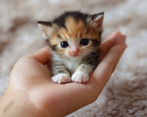 Tiny Kitten in a Caring Hand