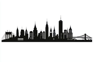 Obraz premium Silhouette of a city skyline featuring various iconic buildings and bridges.