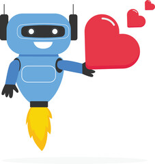 Robot artificial intelligence receiving love message. Valentines day concept for banner, website design or landing web page. Modern vector illustration in flat style.

