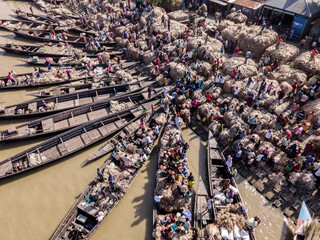  Aerial view of the traditional largest jute market of Bangladesh is located in Guthaile of Jamarpur district. 