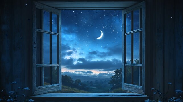 Fototapeta Night View Through an Open Window