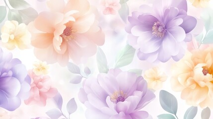 Pastel Floral Background with Delicate Flowers and Soft Leaves