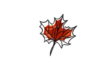 freehand sketch of autumn leaf, template for sticker