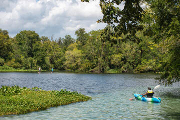 Kayaking up the river at Wekiwa Springs State Park in Apopka, Florida just north of Orlando.
