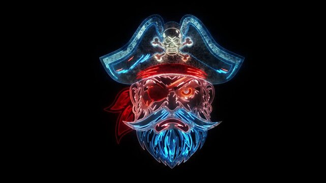 Pirate Head Animated Neon Logo - Loop - Overlay Graphic Element