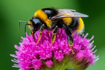 Bumblebees, collecting pollen, dusted with gold carry the seeds of life from flower to flower