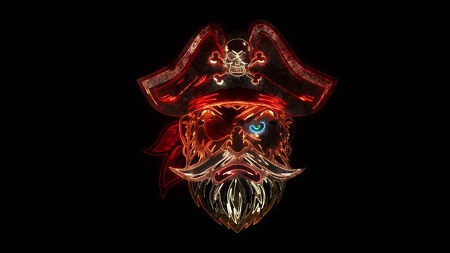 Pirate Head Animated Neon Logo with Reveal Effect - Overlay Graphic Element