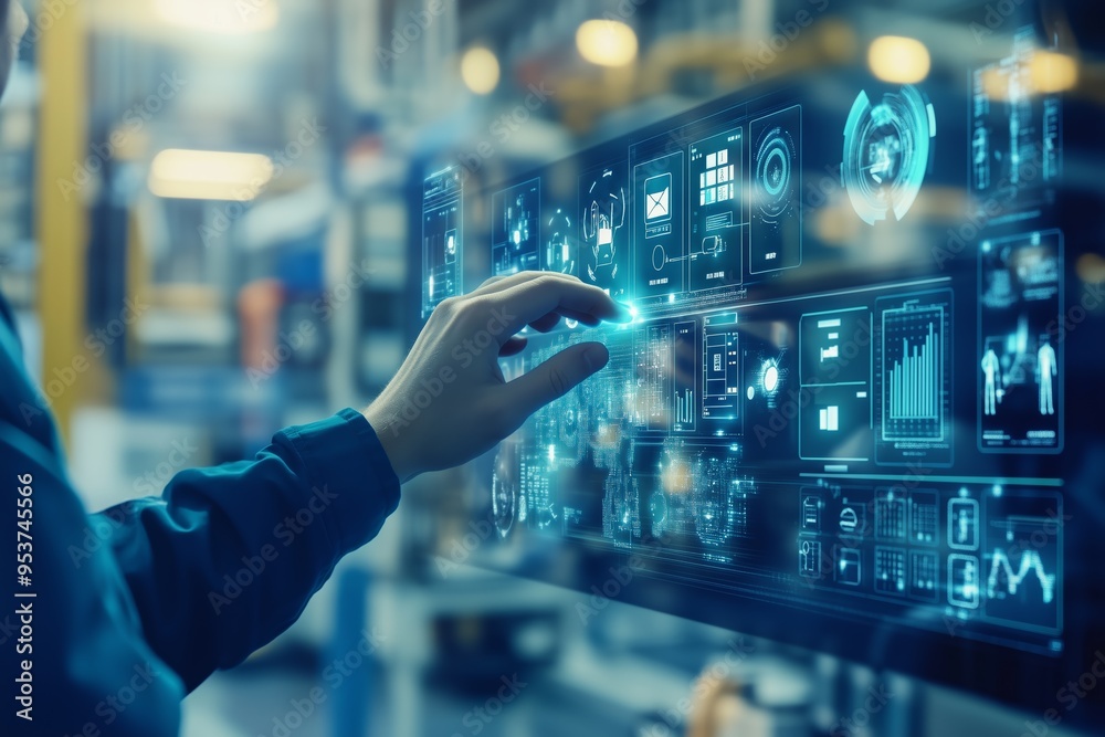 Poster the innovative digital interface in modern business operations streamlines processes, enhances corpo