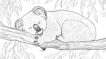 Fototapeta premium Outline illustration of a black and white koala for drawing and coloring on white background