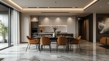 Fototapeta premium Elegant dining table with smooth lines and a sophisticated minimalist centerpiece