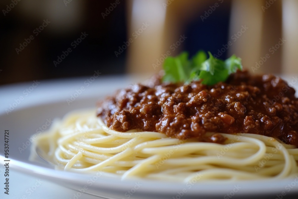 Poster Spaghetti with Meat Sauce - A Close-Up