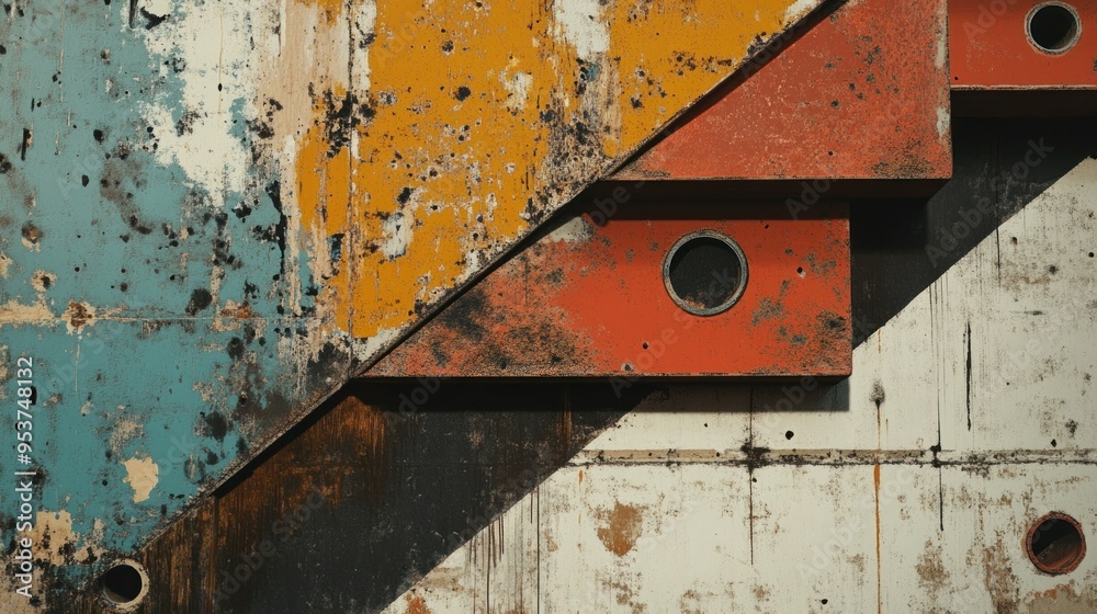 Poster abstract geometric pattern of weathered metal surfaces