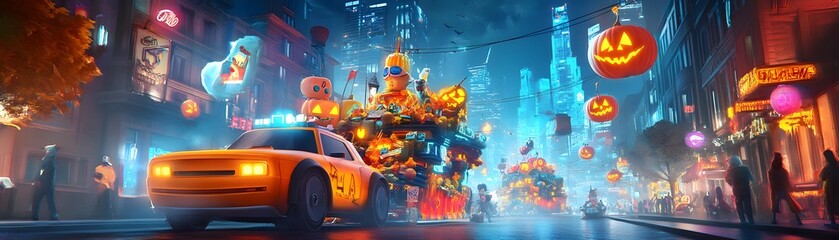 Halloween Parade in a Futuristic City.